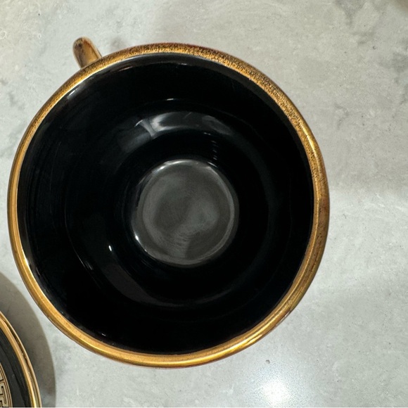 2 Black and Gold Greek Motif Cups and Saucers - Picture 4 of 9